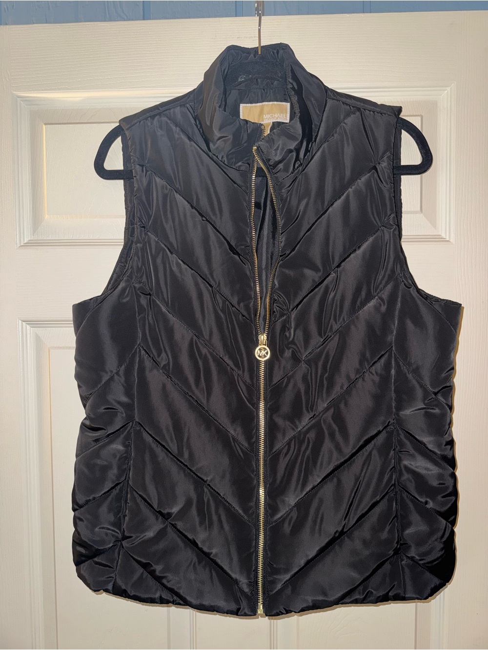 MICHAEL Michael Kors Black Quilted Puffer Vest with Gold Zipper